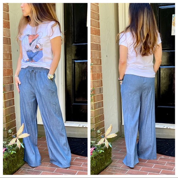 Made in Italy Wide leg side pockets light jeans - Picture 8 of 10